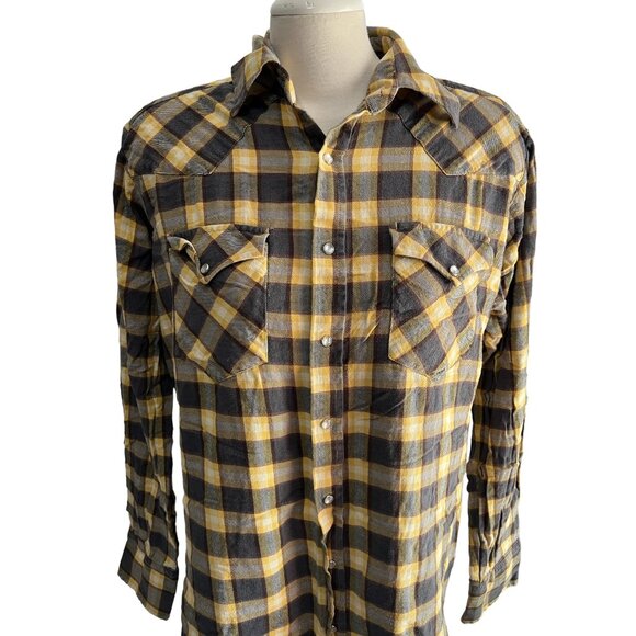 Ely Cattleman Yellow Plaid Flannel Shirt Sz Large Tall  Mens Long Sleeve - Picture 8 of 10